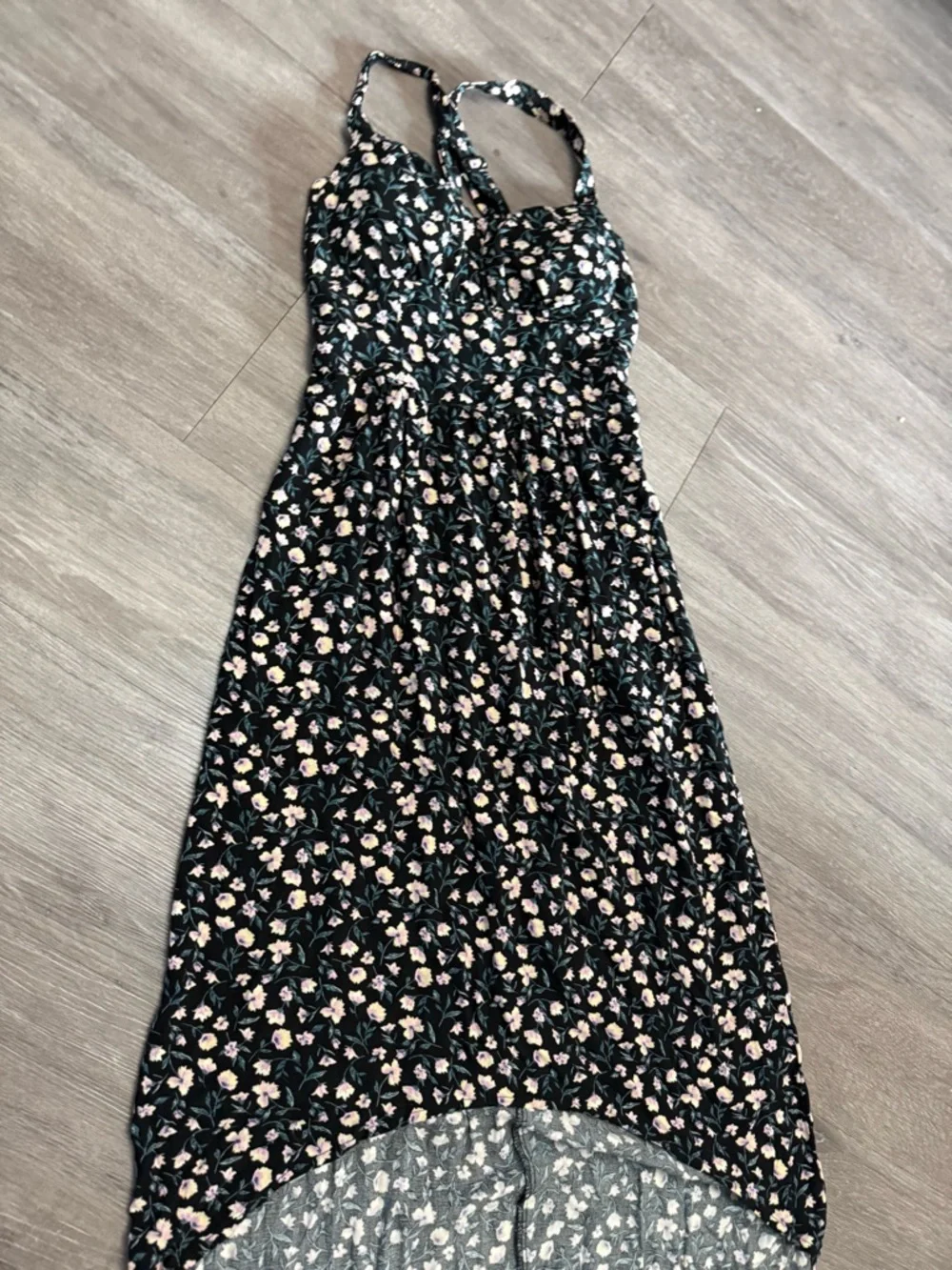 XS No Boundaries Black Floral Sundress with Pastel Blooms - Picture 2 of 4